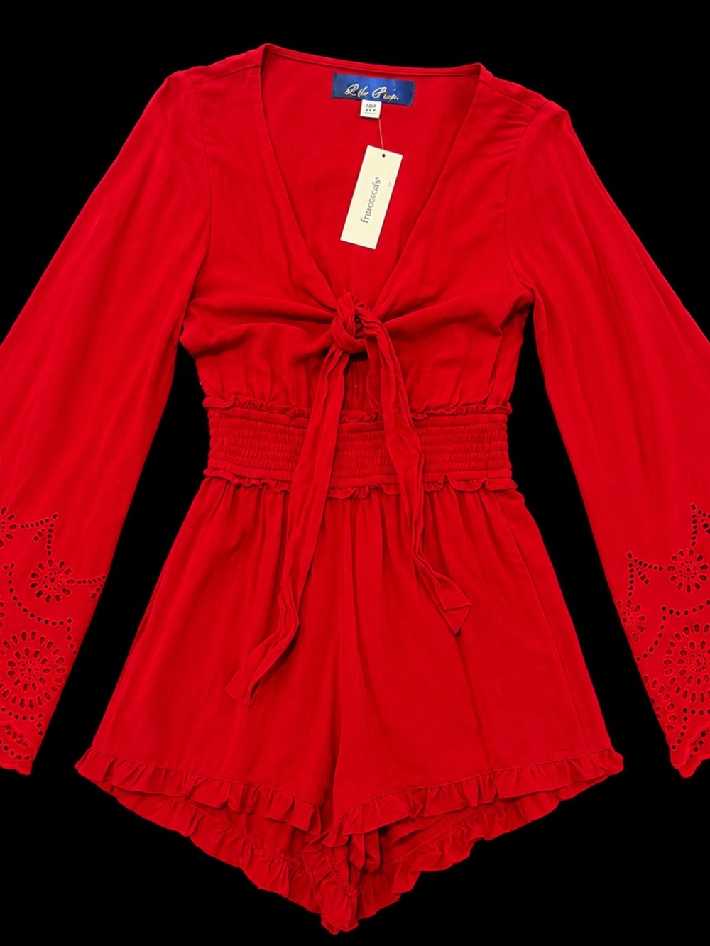 Francesca’s Bell Sleeve Romper | NWT | Size XXS | Boho Eyelet Embroidery